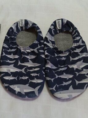 Cute little Slipstop blue slippers with sharks design 6 inches